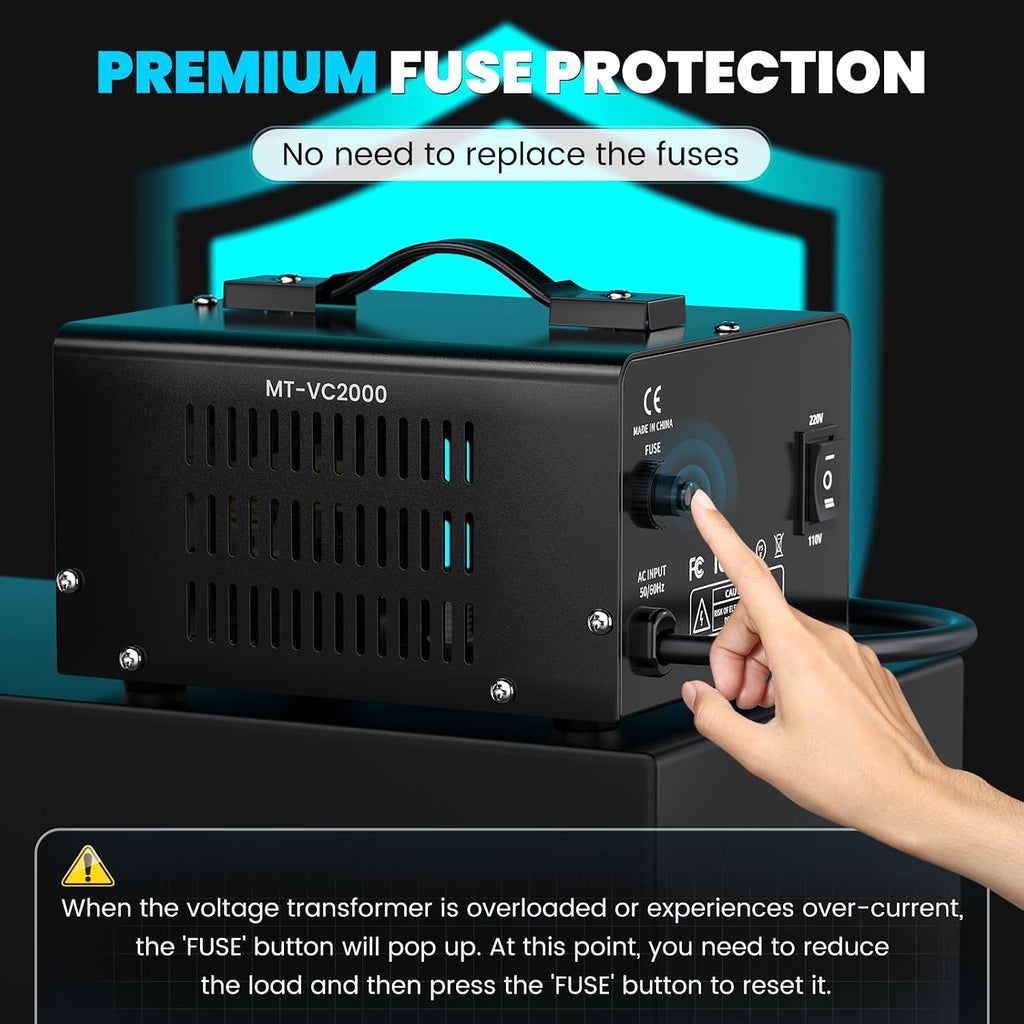 2000W Voltage Converter Transformer(110V to 220V or 220V to 110V) Step Up/Down Converter 110/120 Volt - 220/240 Volt w/US Power Cord,Circuit Breaker Protection, LCD Screen Display