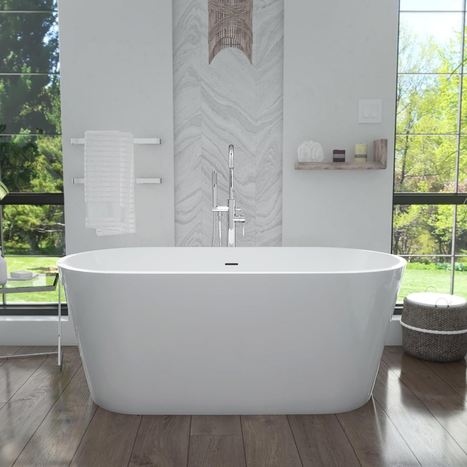 DreamLine Enigma 63 inch L x 29 1/2 inch W x 22 7/8 inch H Freestanding Acrylic Bathtub with Oil Rubbed Bronze Drain