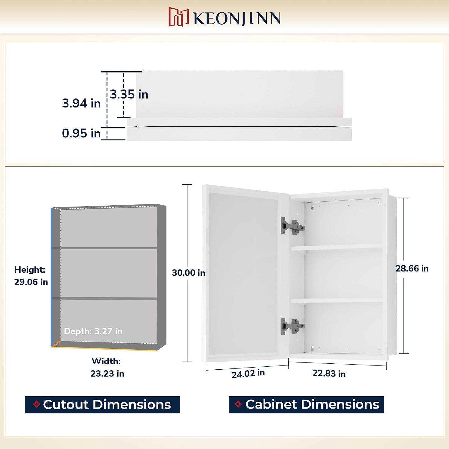 Keonjinn 24' x 30' White Bathroom Medicine Cabinets with Mirror Recessed or Surface Wall-Mounted Aluminum Alloy Metal Framed Beveled Bathroom Mirror, Large Single Door Farmhouse Storage Cabinet Mirror