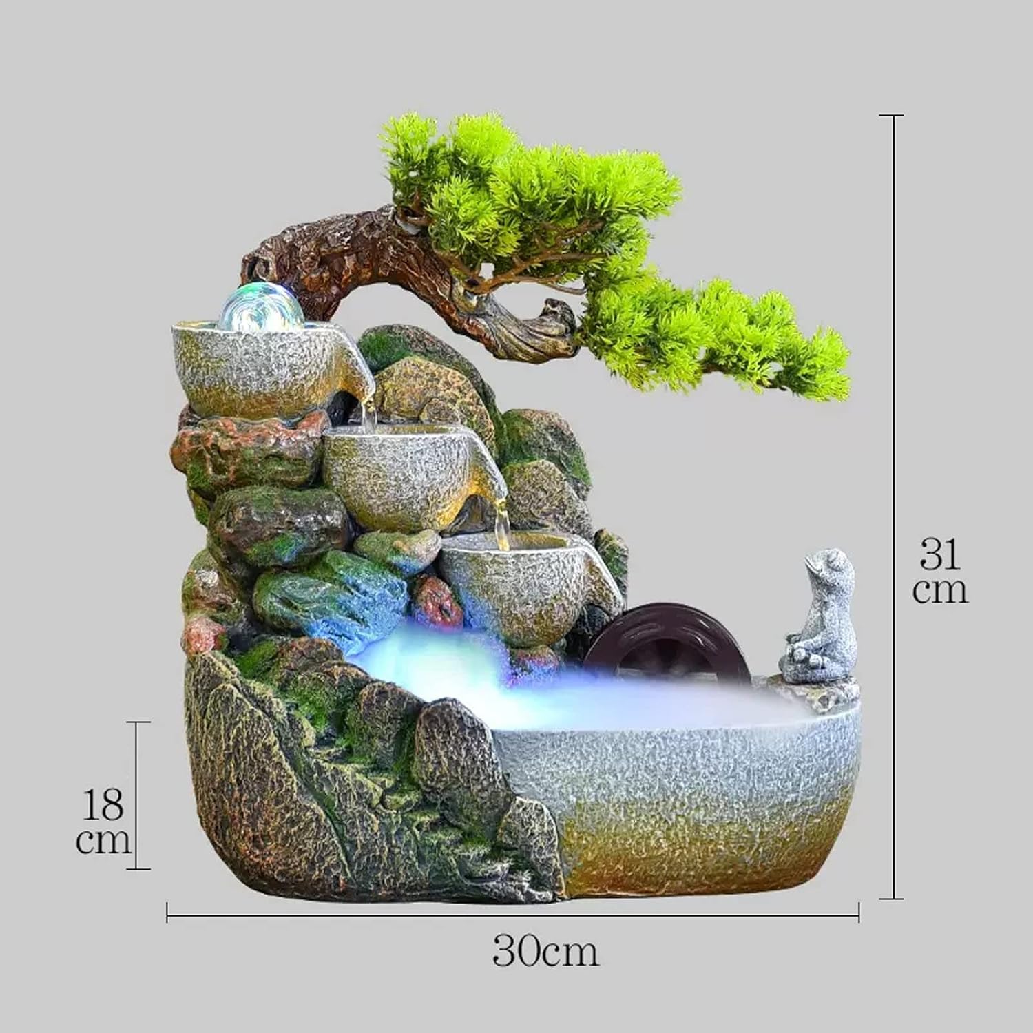 Tabletop Fountain Indoor Desktop Fountain Waterfall Zen Meditation Feature with Automatic Pump Artificial Trees and Illuminated for Home Office Bedroom Desk Décoration(Small)