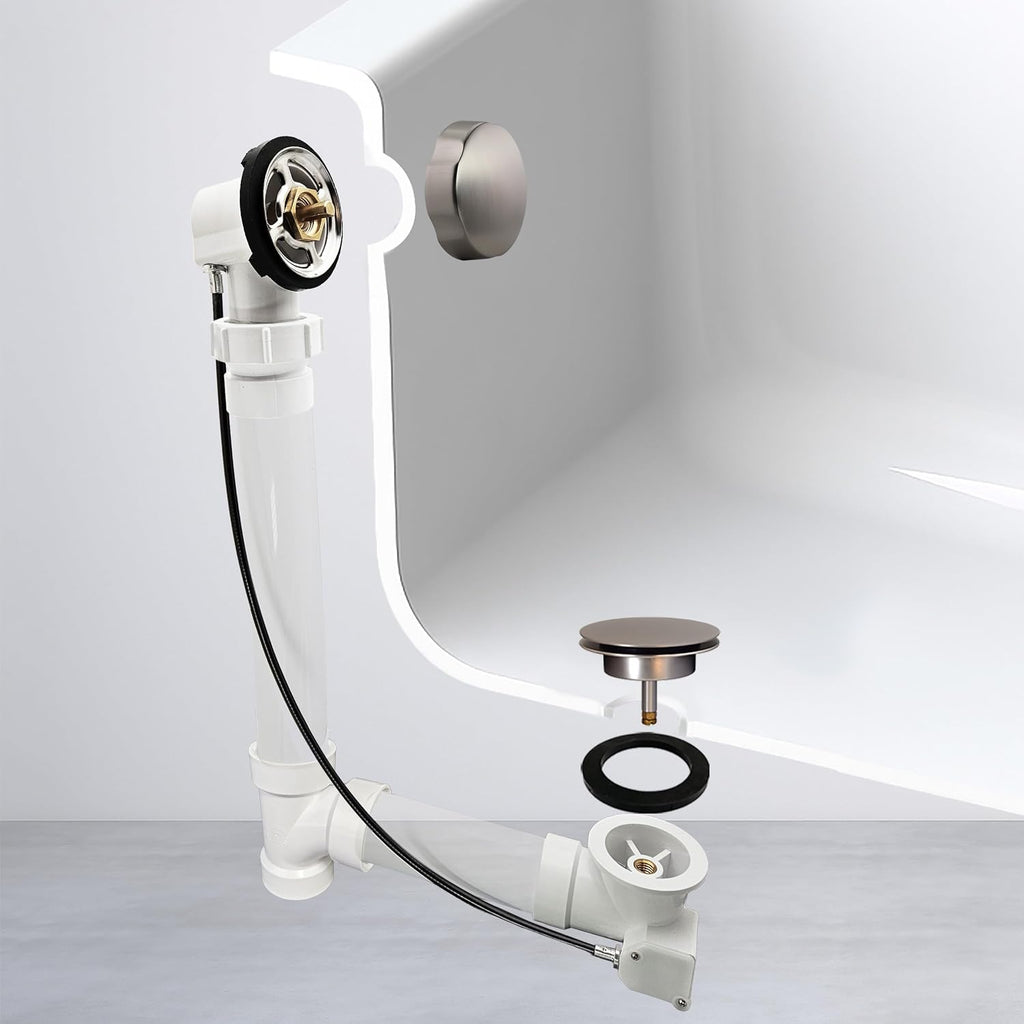Westbrass A50P45BJ-07 1-1/2' Sch. 40 PVC 45' Cable Driven Bath Waste Kit with Ball Joint Head and Brass Trim Drain Kit, Satin Nickel