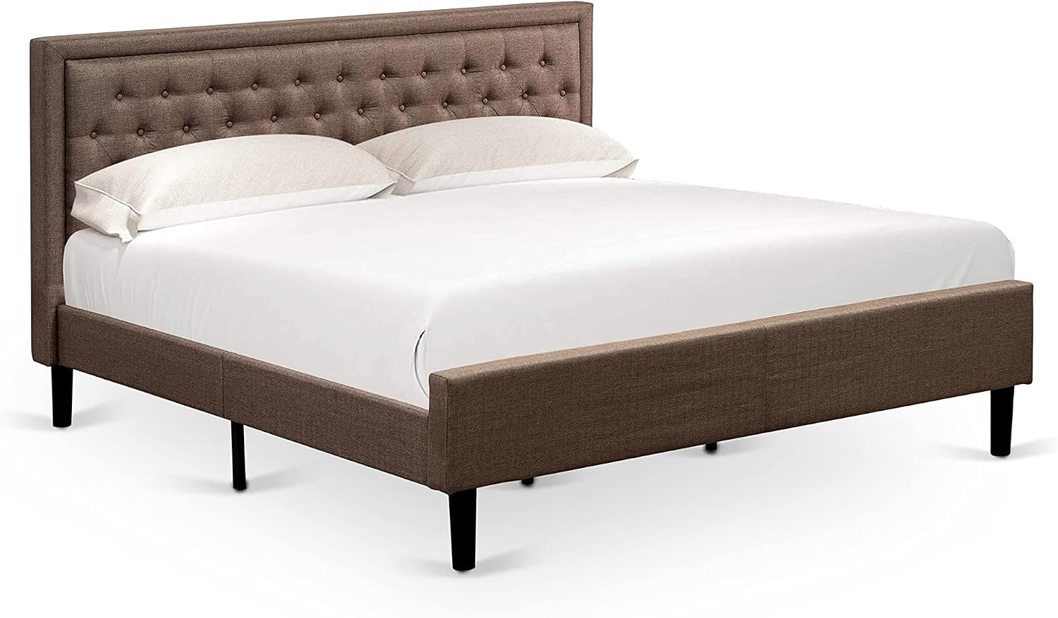 East West Furniture KD18K-2HI07 3 Piece Bed Set - 1 King Bed Brown Linen Fabric Padded and Button Tufted Headboard with 2 nightstands - Distressed Jacobean Finish Nightstand