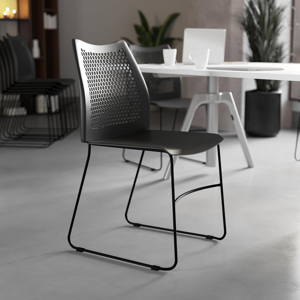 Flash Furniture Hercules Series Contoured Lobby Chairs with Air-Vent Honeycomb Backs, Ergonomic Stacking Chairs for Offices, Set of 5, Black