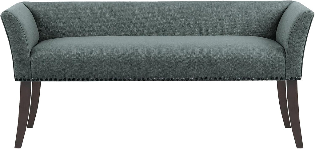 Madison Park Accent Bench, Upholstered with Nailhead Trim, & Padded Seat Entryway Bench Small, End of Bed Bench with Back, 49.5' W x 19.25' D x 23' H, Slate Blue