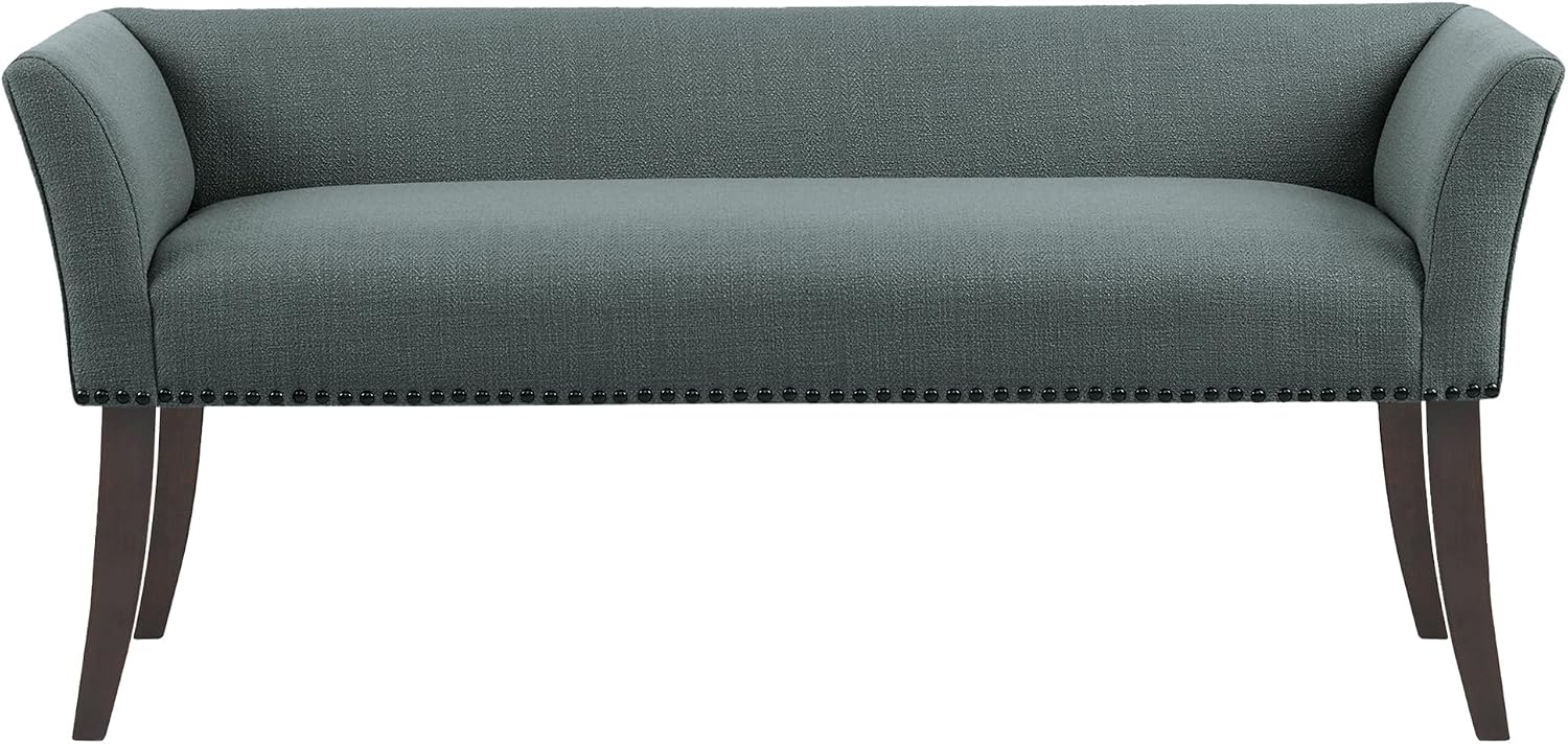 Madison Park Accent Bench, Upholstered with Nailhead Trim, & Padded Seat Entryway Bench Small, End of Bed Bench with Back, 49.5' W x 19.25' D x 23' H, Slate Blue
