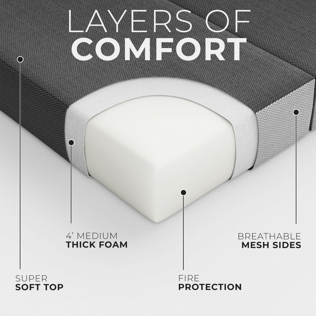 Cozzzi 4 Inch Twin Folding Mattress for Floor and Traveling with Removable Cover - Lightweight and Portable Mattress for Adults & Kids - Compact and Easy to Storage (75in x 39in x 4in)
