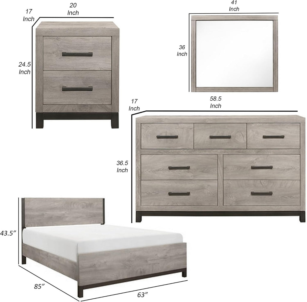 Benzara Zephyr 4 Pc Queen Size Bedroom Set- Light Gray- Brown- Modern Style