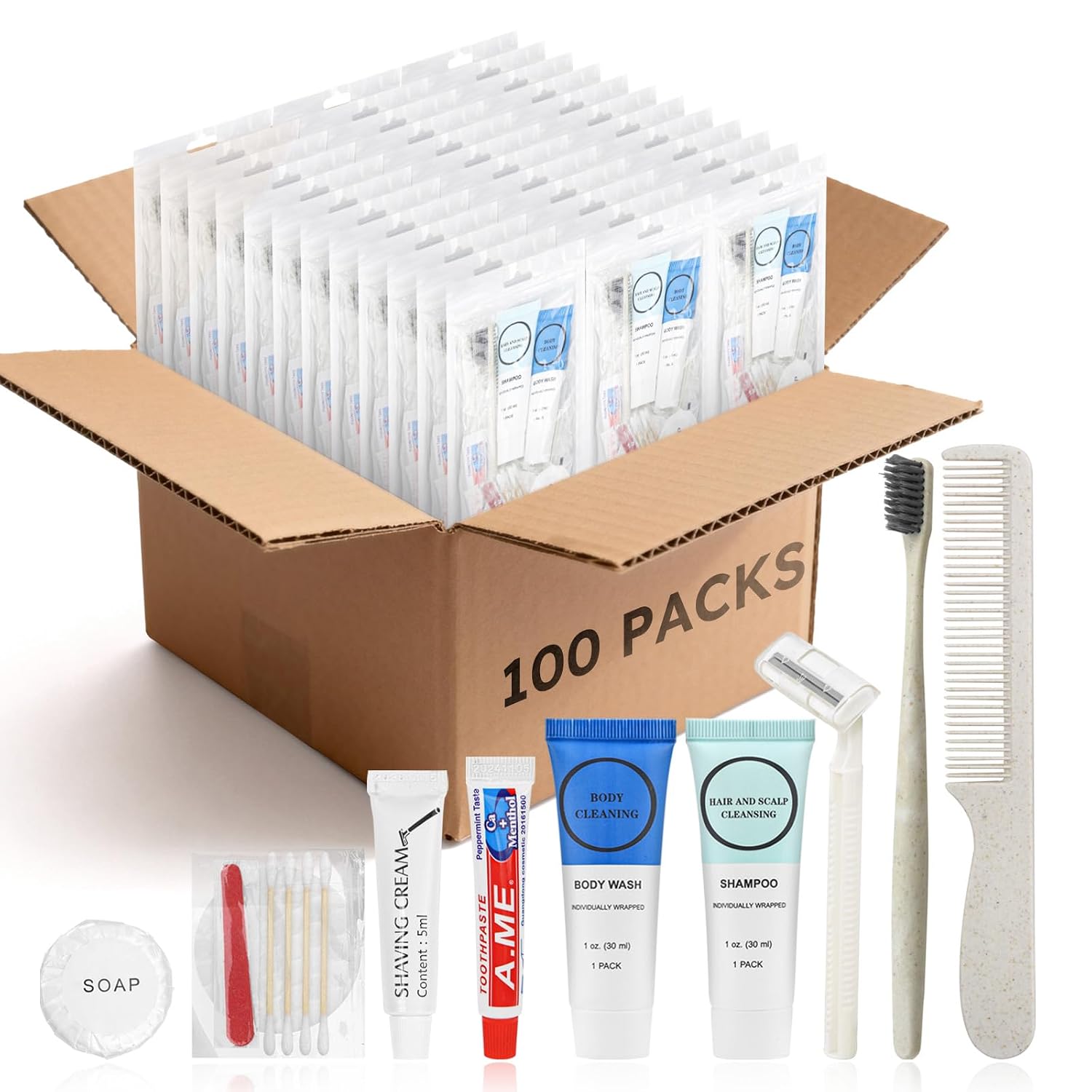 Toiletry Kits Homeless Personal Hygiene Care Package Kits Supplies In Bulk, Disposable Travel Size Essential Women Men Toiletries Set for Hotel,Charity,Camping,Travel (7.1 Inch, 100, Count)