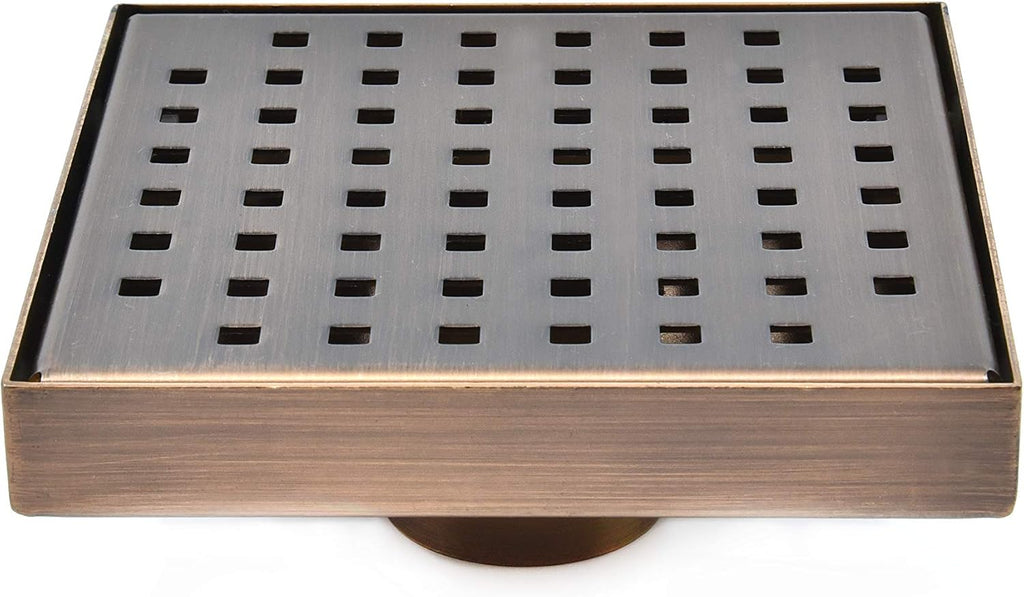 Serene Drains Oil Rubbed Bronze 6 Inch Square Shower Drain Bundle with Hair Catcher (Traditional Square Design)