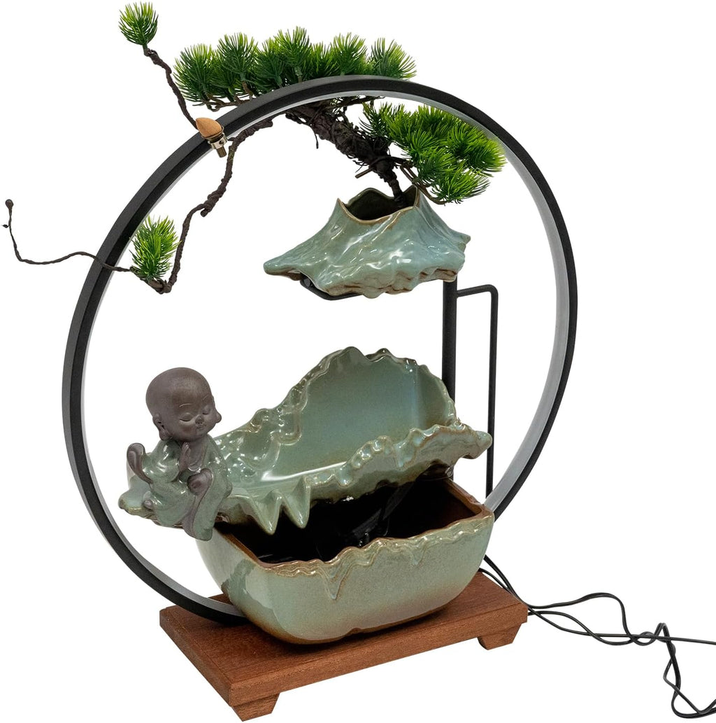 Indoor Fountain Rockery Tabletop Fountain with an Atomizer Elaxation Water Feature Meditation Desktop Fountains for Home Office Decor or Giving 19.7' x 7'' x 24.4'' with LED Light