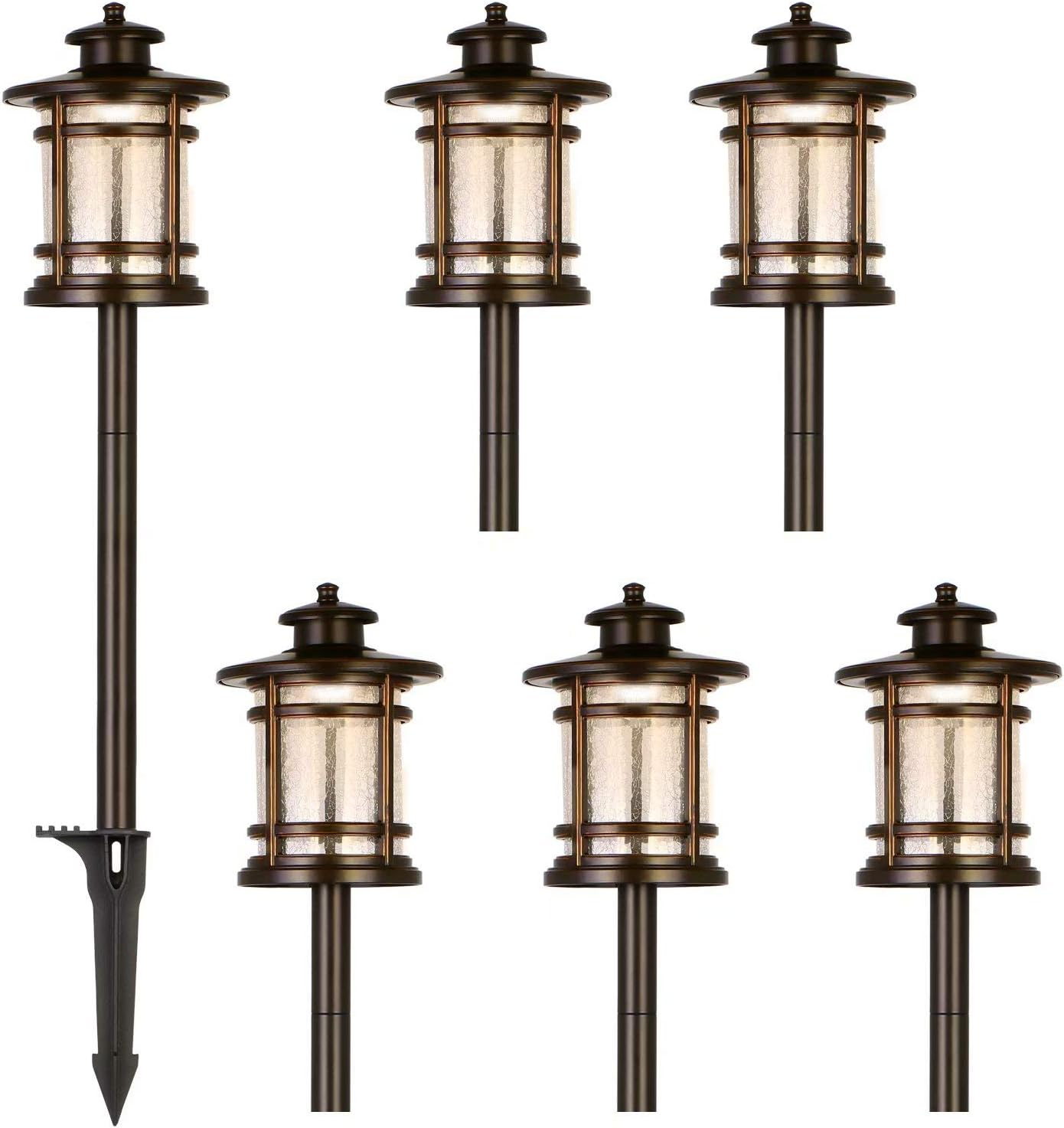 hykolity Low Voltage ORB LED Landscape Path Light with Crackled Glass Shade, 3.4W 155LM 12V-15V Wired Outdoor LED Walkway Light, Die-cast Aluminum Construction, 30-Watt Equivalent, 6 Pack