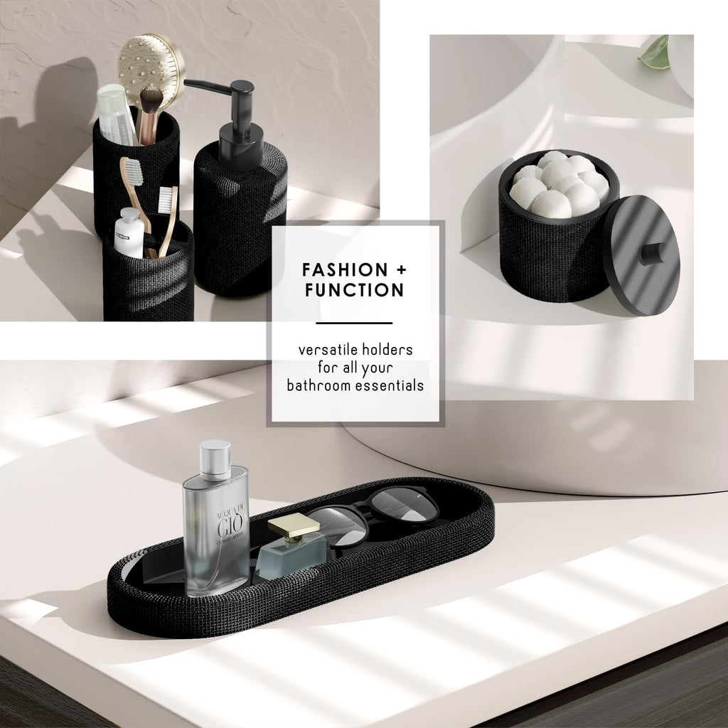 Hearth & Harbor Bathroom Set - Black Bathroom Accessories Set, 19PC Bathroom Accessory Set, Bathroom Sets with Shower Curtain Set, Soap Dispenser & Toothbrush Holder