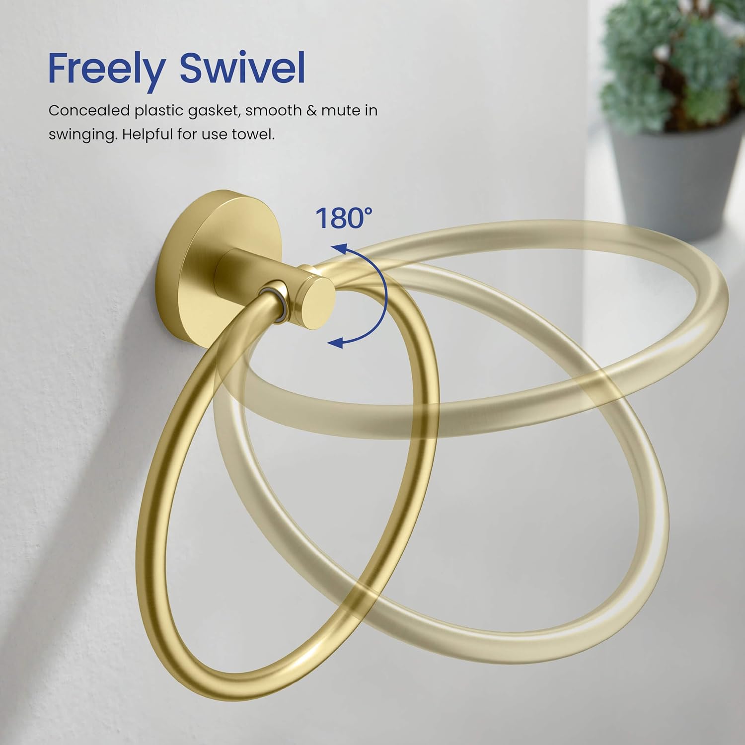 KIBI 5 Piece Circular Bathroom Hardware Set Bathroom Accessories Set | Towel Bar (18'), Towel Ring, Toilet Paper Holder, Robe Hooks (Brushed Gold) (C-KBA14-5-4)