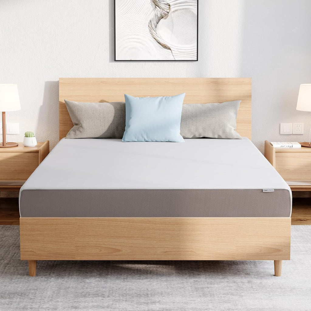 Amazon Basics Breathable Memory Foam Plush Mattress, Queen, White/Grey, 80 x 60 x 8 inches