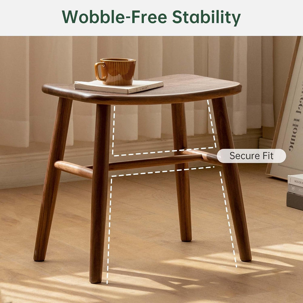 YESWOOD Small Vanity Stool, Black Walnut Wood Makeup Chair, Curved Surface Footstool for Bedroom, Dining Room, Entryway, Walnut Color