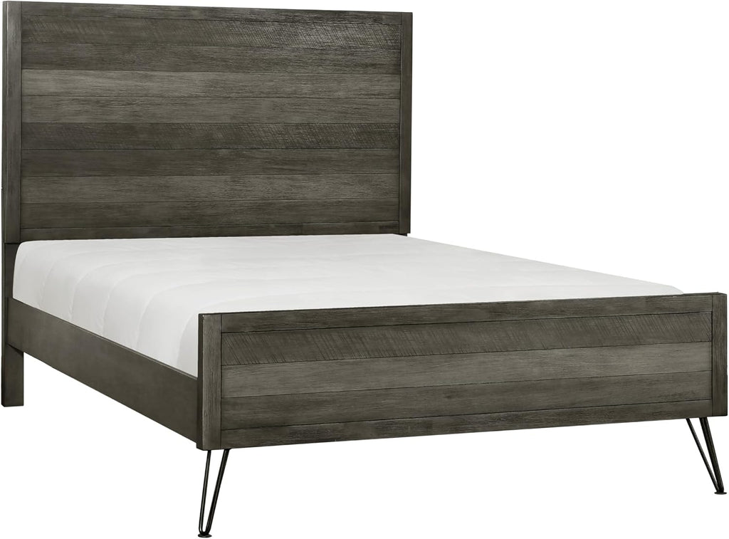 4-Pieces Bed Set Contemporary Style Queen Size Panel Bed Multi Gray Finish Solid Acacia Wood Bedroom Furniture