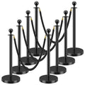 LOVMOR Crowd Control Stanchion, Set with 5 ft/1.5 m Red Velvet Rope, Set of 8 Pieces, Stanchion Rope Divider, Black Queue Barrier Line Divider with Fillable Plastic Base, Airport
