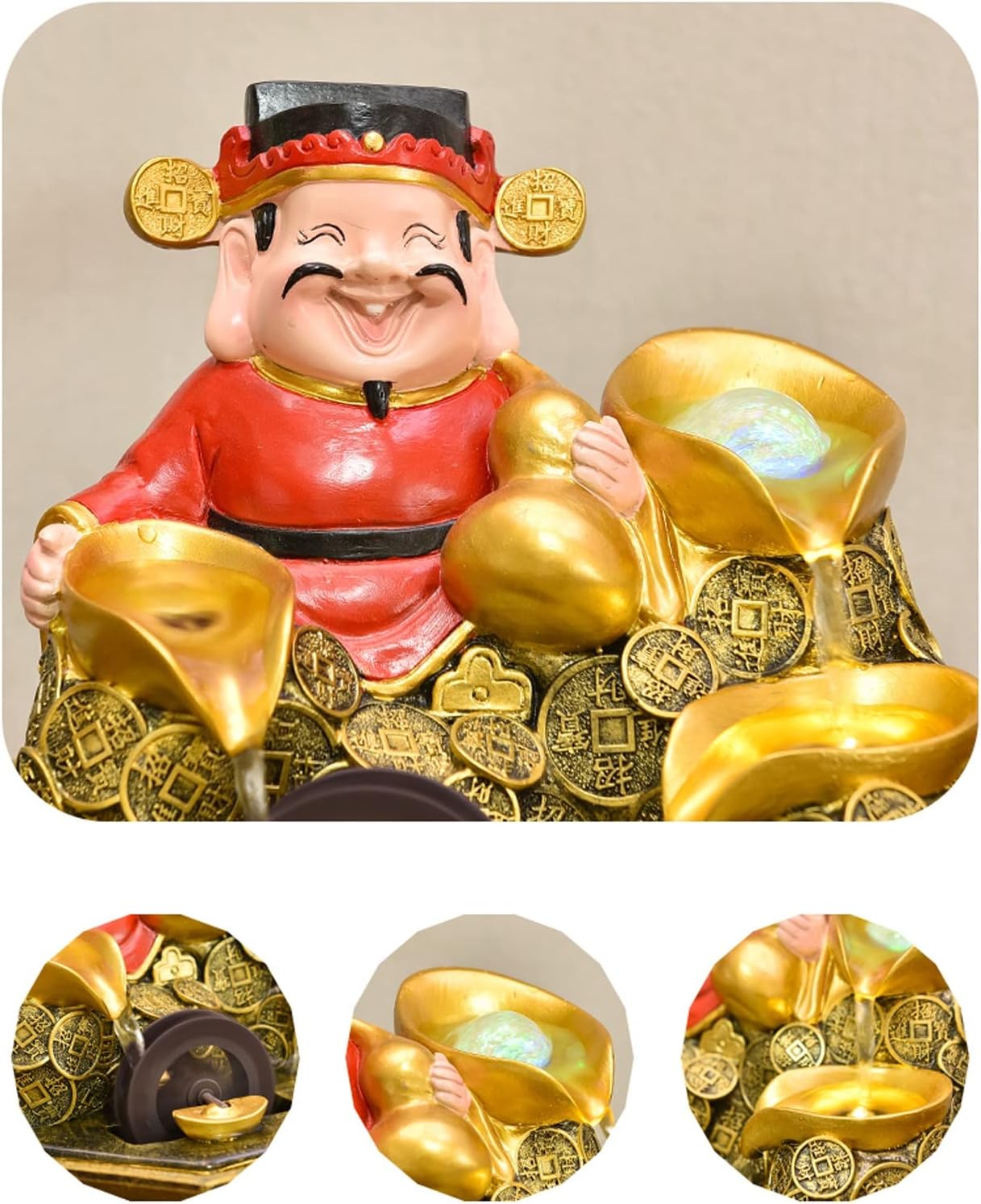 Desktop Fountain Resin Tabletop Fountain Wealth and Good Luck Feng Shui Interior Mini Water Feature for Bedroom, Office, Living Room, Dining Décor