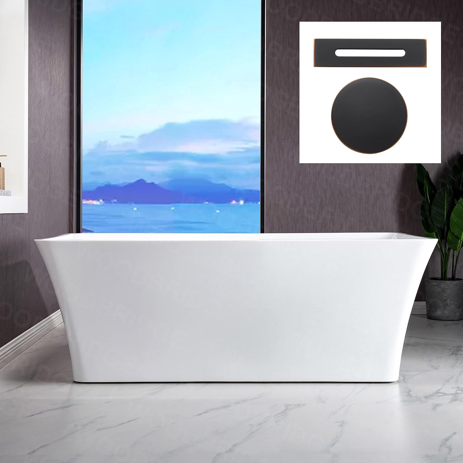 WOODBRIDGE 67' Acrylic Freestanding Bathtub Contemporary Soaking White Tub with Oil Rubbed Bronze Overflow and Drain，BTS1609-ORB-Drain&O