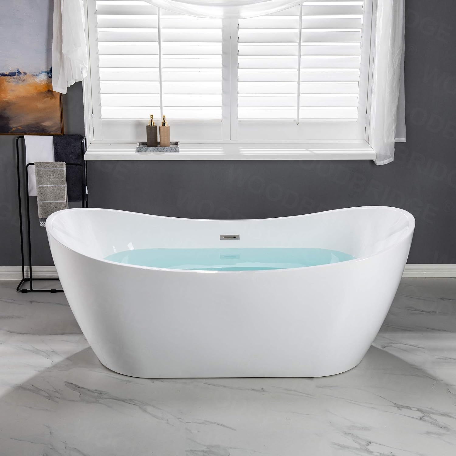 WOODBRIDGE 71'Freestanding White Acylic Soaking Bathtub with Chrome Drain and Overflow,B0017 C