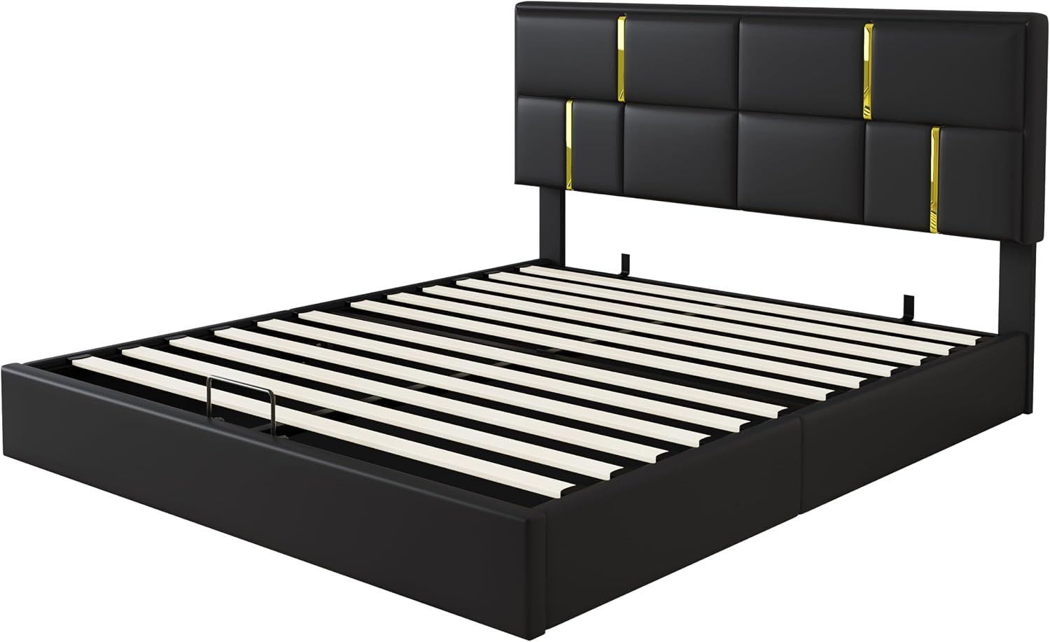 Ball & Cast Queen Size Lift Up Storage Bed,Upholstered Platform Bed with Gold Decor Headboard and Hydraulic Storage System,No Box Spring Needed,Bedroom Furniture for Apartment,Black