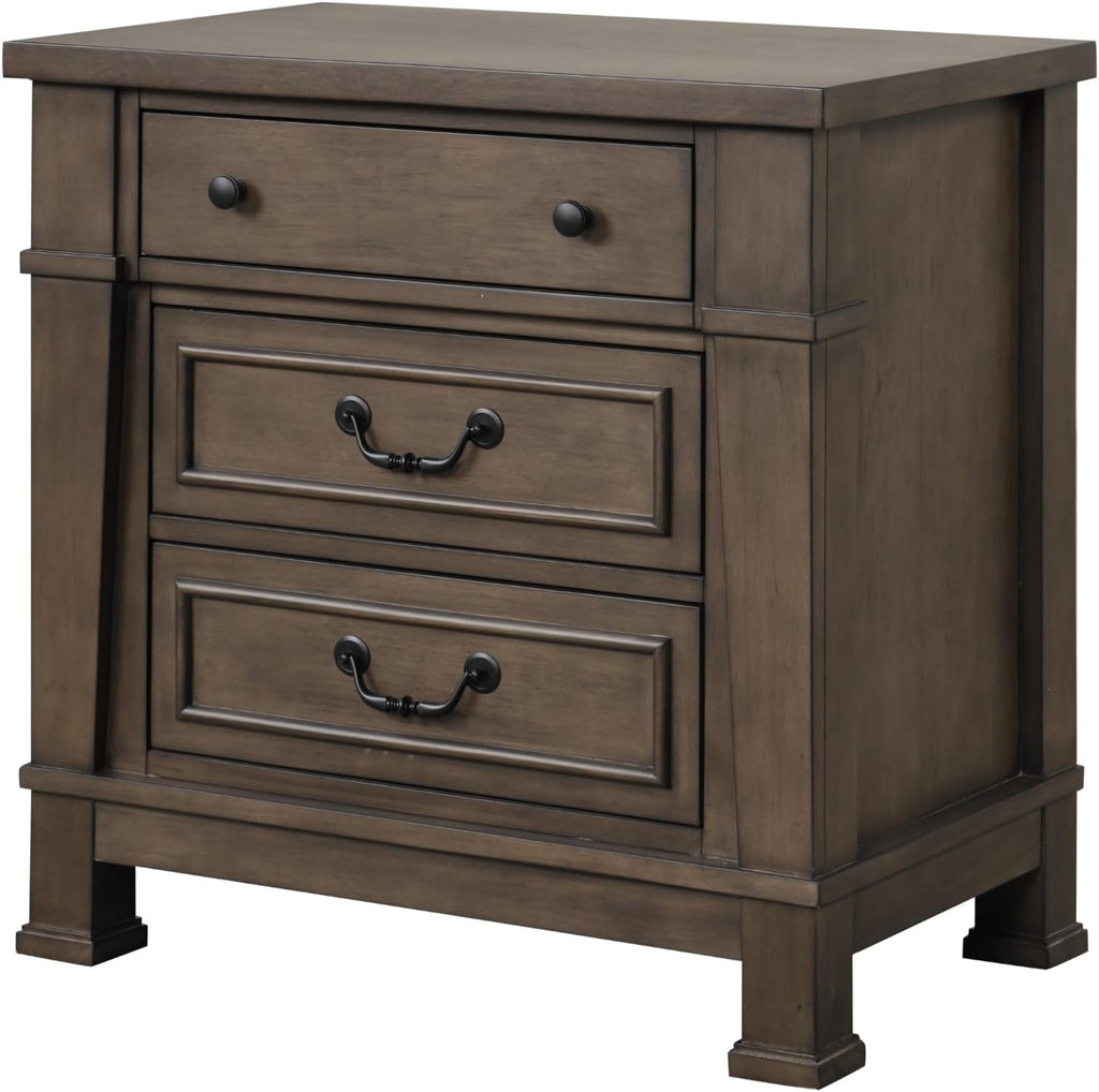 MASARA 3-Piece Transitional Bedroom Set, Dark Walnut Queen Or King Bed with 2 Nightstands, Birch Veneer and Engineered Wood, French Dovetail Construction (Queen)