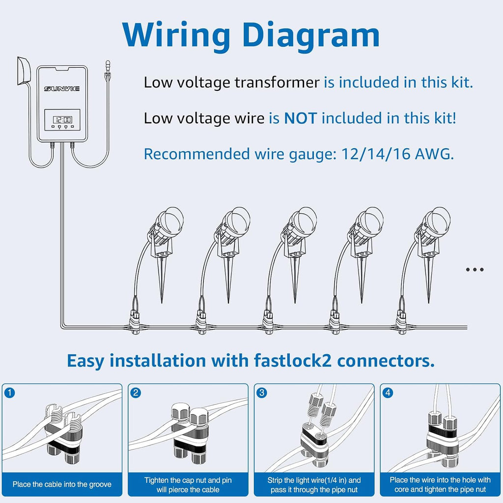 SUNVIE 12 Pack Low Voltage Landscape Lights with 300W Transformer 12-24V LED Landscape Lighting Kit 3000K Waterproof Aluminum Landscape Spotlights with Wire Connectors for House Yard Tree Garden