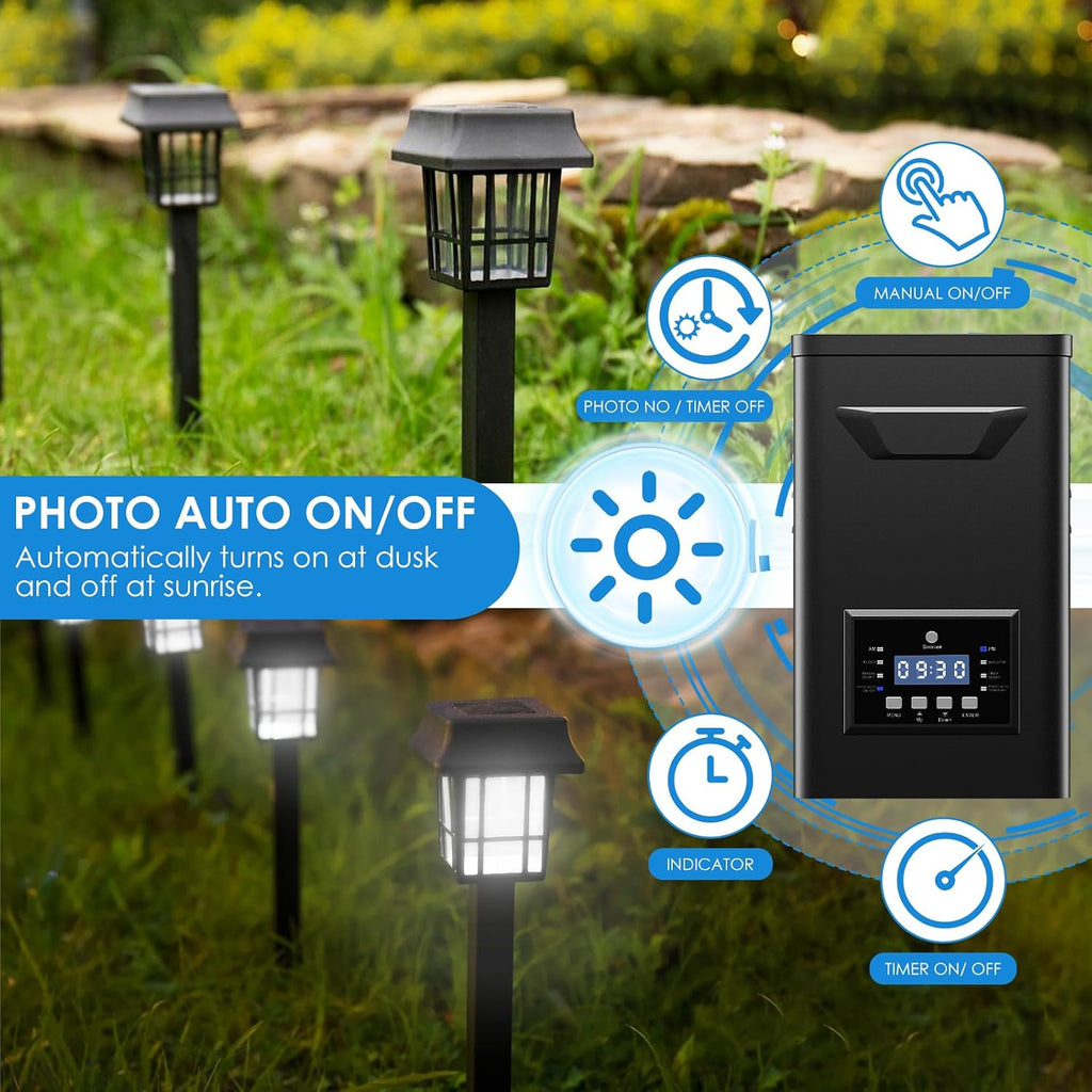600W Low Voltage Landscape Transformer with Timer & Photocell for Landscape Lighting, 120V to 12V/15VAC, Stainless Steel, Weatherproof for Outdoor Landscape Lights,Yard Lights,Garden Lights