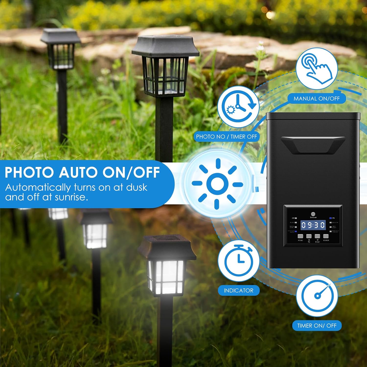 600W Low Voltage Landscape Transformer with Timer & Photocell for Landscape Lighting, 120V to 12V/15VAC, Stainless Steel, Weatherproof for Outdoor Landscape Lights,Yard Lights,Garden Lights