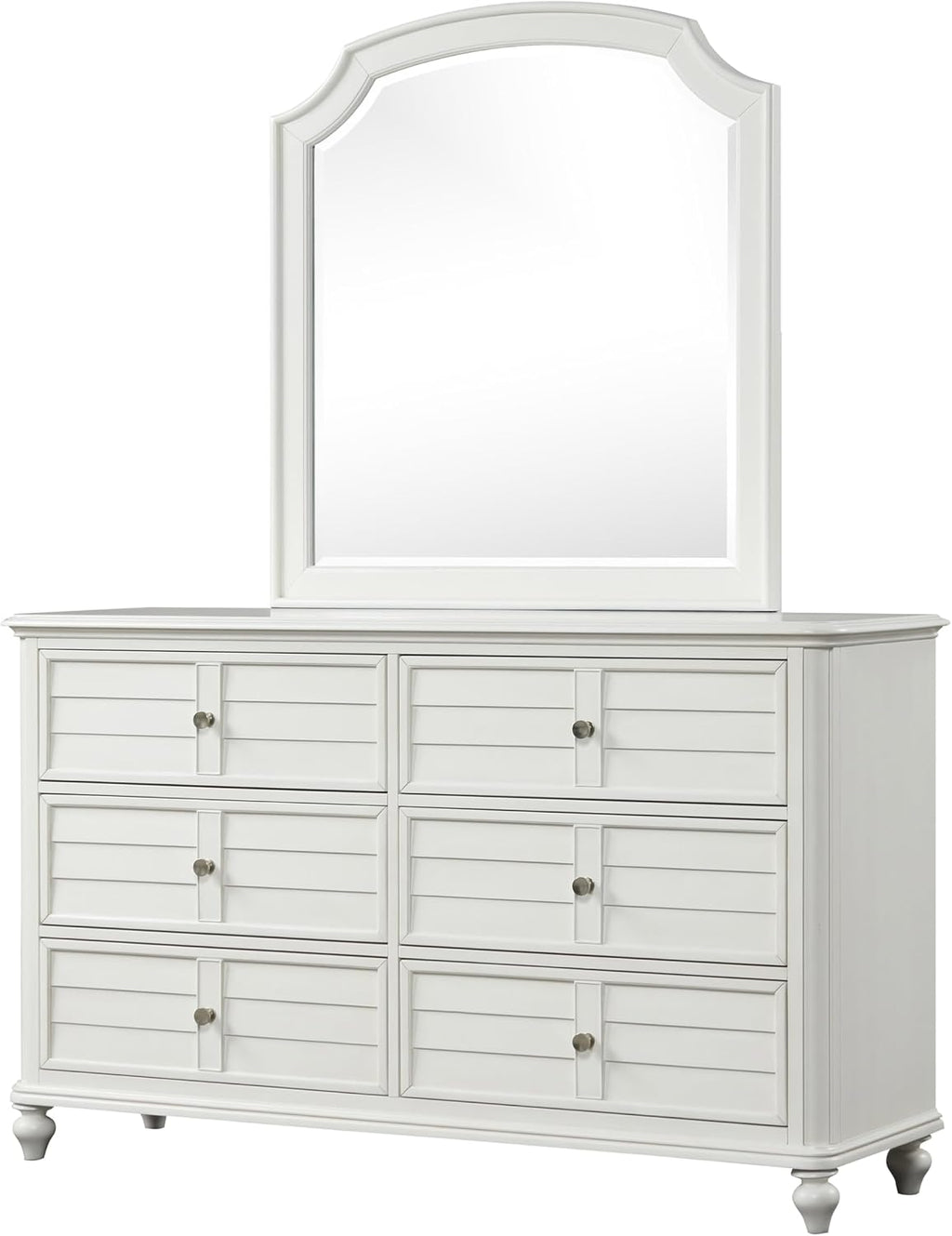 Furniture of America Eryllis Modern Solid Wood 6-Piece Panel Bedroom Set with Louvered Style Headboard, French and English Dovetails, Box Spring Needed, King, Antique White