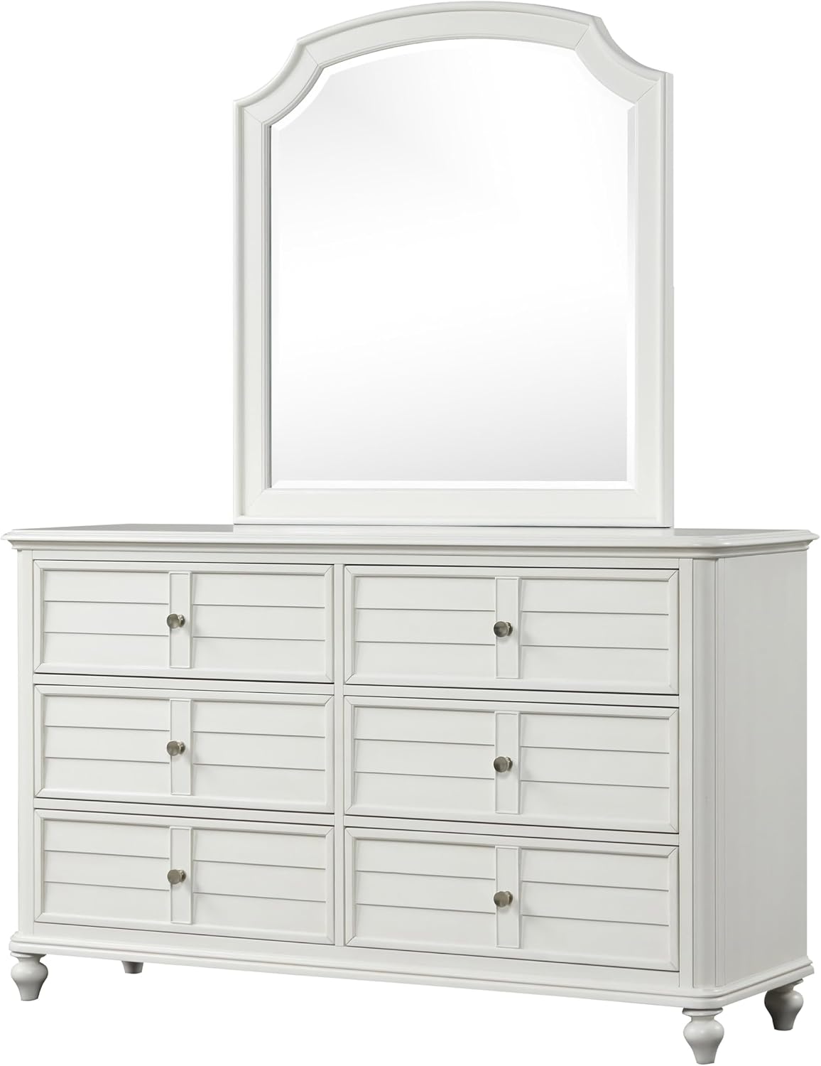 Furniture of America Eryllis Modern Solid Wood 6-Piece Panel Bedroom Set with Louvered Style Headboard, French and English Dovetails, Box Spring Needed, King, Antique White
