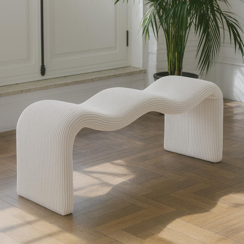 Meridian Furniture 22097Beige Willow Collection Modern | Contemporary Bench with Soft Beige Microsuede Corduroy Fabric, Iron Metal Inner Frame, 56.5' W x 18' D x 19' H, Beige
