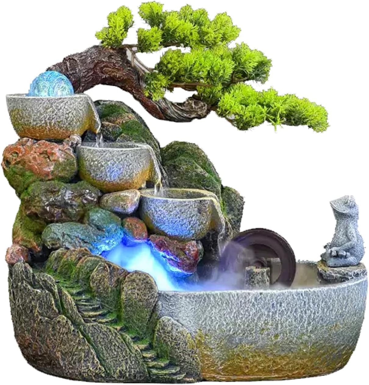 Tabletop Fountain Indoor Desktop Fountain Waterfall Zen Meditation Feature with Automatic Pump Artificial Trees and Illuminated for Home Office Bedroom Desk Décoration(Medium)