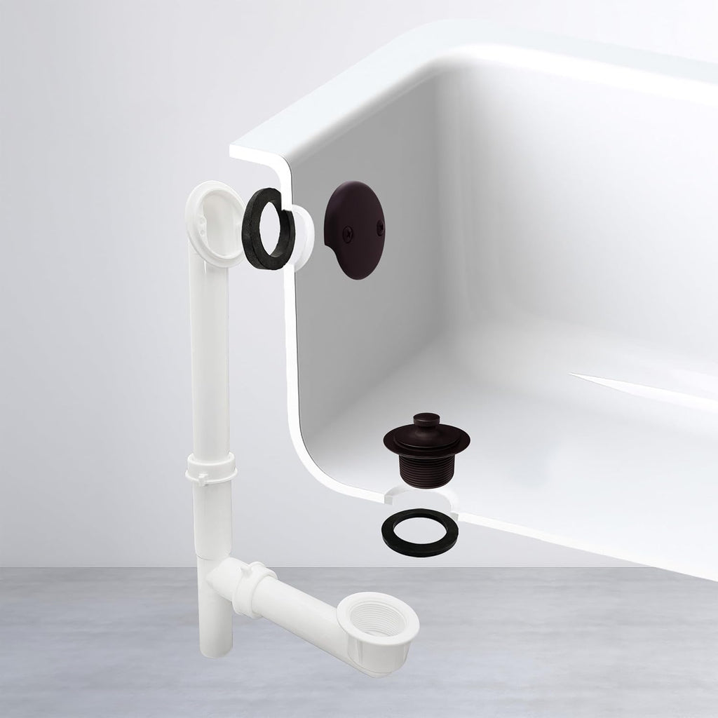 Westbrass 597244-4-12 14' White Poly Tubular Bath Waste & Overflow Assembly with 2-Hole Faceplate and Pull To Close Drain Plug, Oil Rubbed Bronze (4-Pack)
