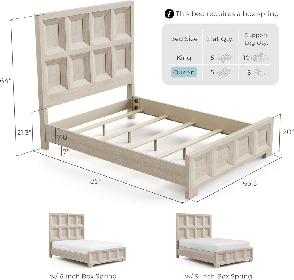 Furniture of America Dannen Modern Solid Wood 5-Piece Bedroom Set with USB Charger on Nightstand, Cedarwood-Lined Bottom and Felt-Lined Top Drawers, Box Spring Needed, Queen, Tawny Brown