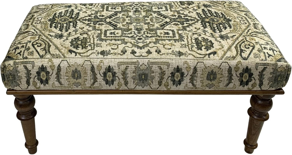 Boho Bench, Rug Ottoman Bench, Piano Bench, Decorative Bench, Bedroom Ottoman, Entry Bench, Vanity Bench, Handmade Bench, Upholstered Bench, Wood Bench, Kitchen Bench, Home Gift, 18x18x36, (Beige)