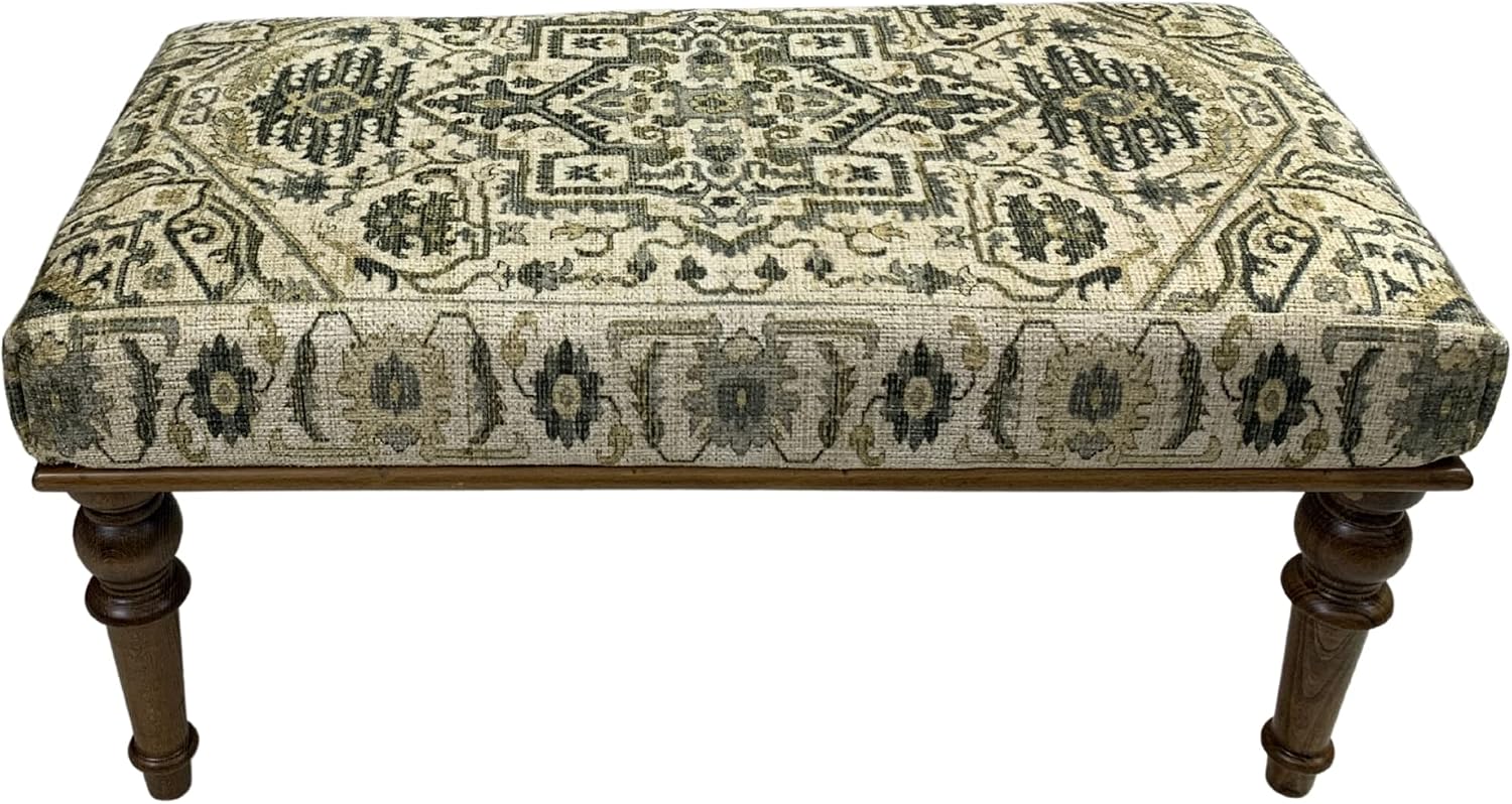 Boho Bench, Rug Ottoman Bench, Piano Bench, Decorative Bench, Bedroom Ottoman, Entry Bench, Vanity Bench, Handmade Bench, Upholstered Bench, Wood Bench, Kitchen Bench, Home Gift, 18x18x36, (Beige)
