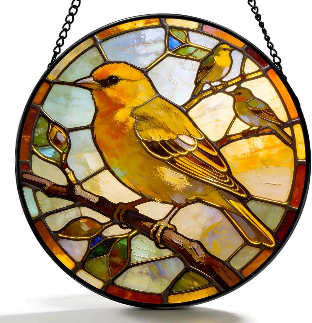 Funoasis 4Pcs Stained Glass Window Hanging Suncatcher - Hummingbird, Northern Cardinal, American Goldfinch, Eastern Bluebird Ornaments Sun Catcher Bird Lover Home Decor Women Gifts