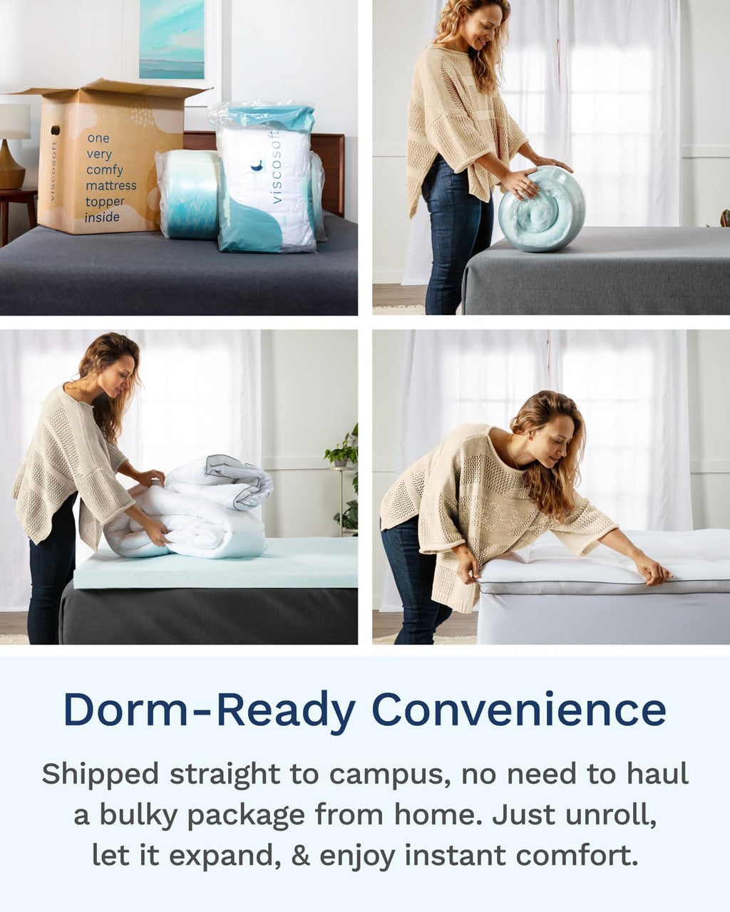 ViscoSoft 4 Inch Pillow Top Memory Foam Mattress Topper Twin XL - Cooling CertiPur-US Certified - Extra Long Hybrid Lux Dual Layer Mattress Pad - Perfect for College Dorms