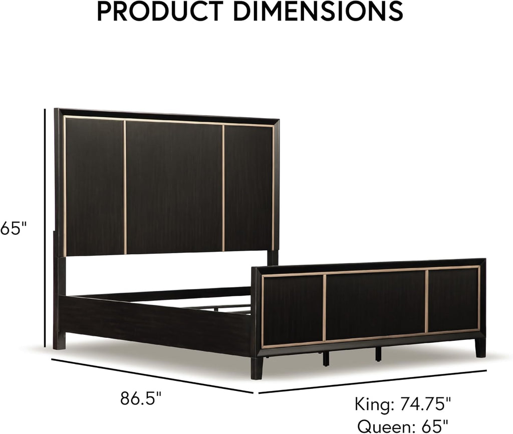 Furniture of America Samuel Modern Solid Wood 5-Piece Bedroom Collection Bed Frame, 2-Drawer Nightstands and 6-Drawer Dresser with Mirror, Box Spring Required, Espresso, King
