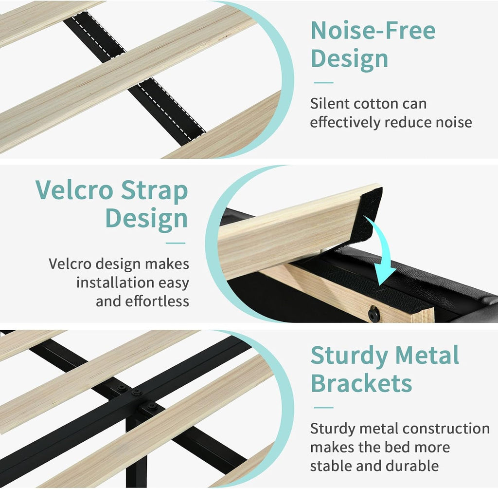 IMMERSTABLE Full Size Bed Frame with RGB LED Lights, Upholstered Platform Bed Frame with Headboard, Wood Slat Support, No Box Spring Needed, Quiet Design, Easy Assembly, Black