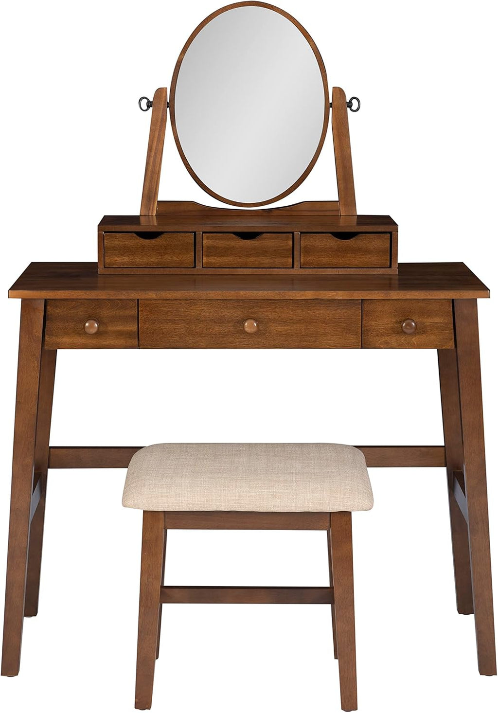 Linon MidCentury Walnut Upholstered Seat Beverly Vanity Set, Medium