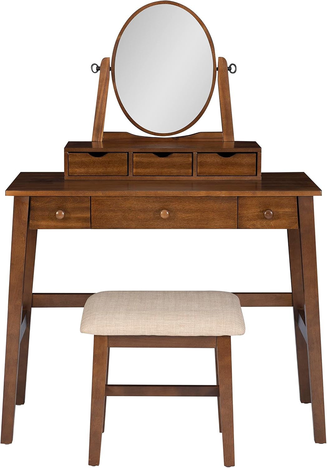 Linon MidCentury Walnut Upholstered Seat Beverly Vanity Set, Medium