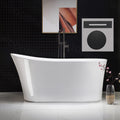 WOODBRIDGE 59' Acrylic Freestanding Bathtub Contemporary Soaking White Tub with Matte Black Overflow and Drain，B0083-MB-Drain&O