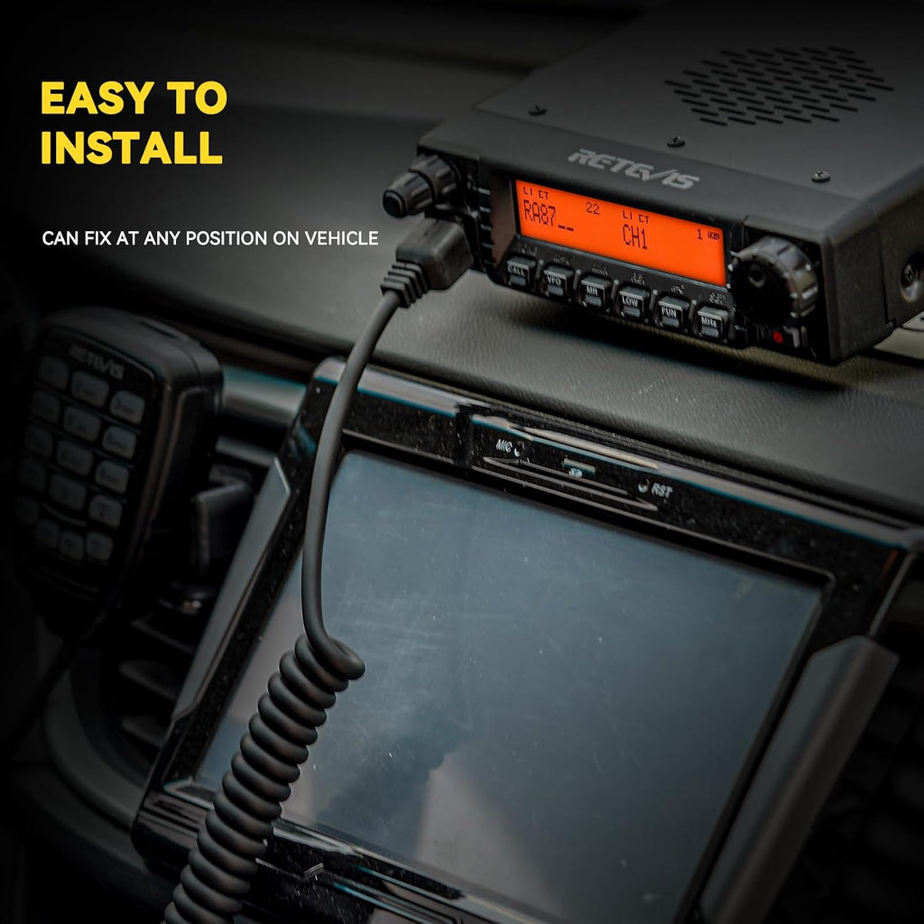 Retevis RA87 GMRS Mobile Radio, High Power Mobile Transceiver Base Station with Cable, 8 Repeater Channels, Chirp, Dual Watch, Long Range Two Way Radio for Off-Road(Black 1Pack)