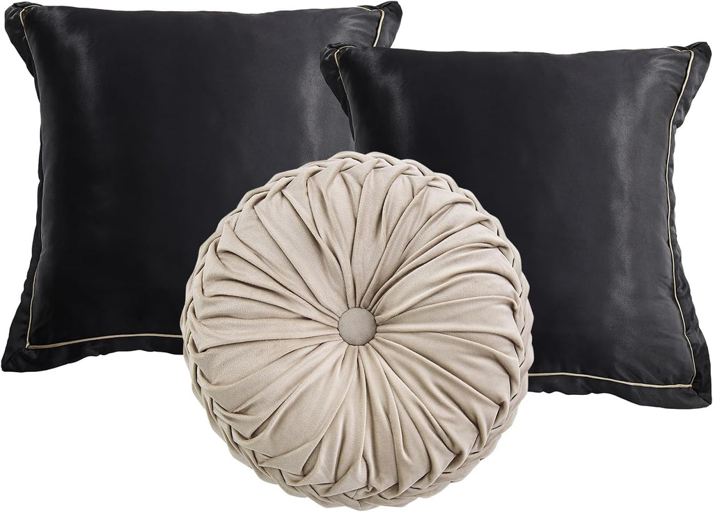 SahSahCasa 7-Piece Luxury Queen Comforter Set, Bed in a Bag Queen, Black and Gold Fluffy Bedding Comforter Set with Bed Skirt, Decorative Pillows and Shams, Down-Alternative Thick Jacquard Comforter