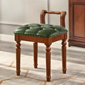 Domesto Low Back Vanity Bench Stool with Padded Cushion, Leather Retro Makeup Stool, Solid Wood Carving Legs Piano Bench (Green)