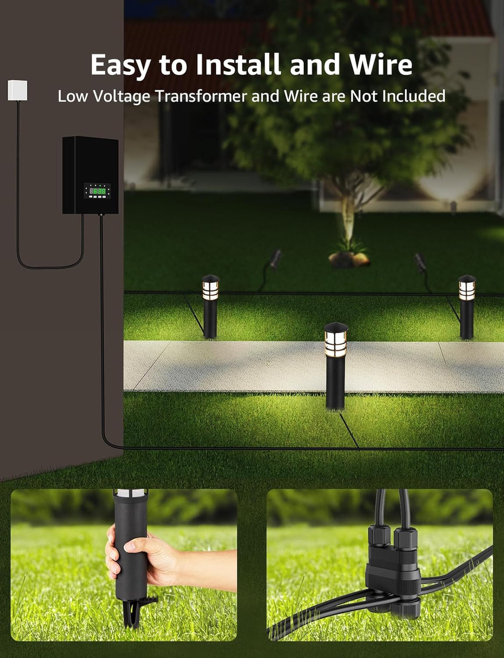 SUNVIE 12-Pack Low Voltage Landscape Pathway Lights 3W Outdoor Landscape Lighting 3000K 12-24V LED Bollard Path Lights Wired CRI 90+ Aluminum Pathway Lighting for Walkway Yard Garden, ETL Listed Cord
