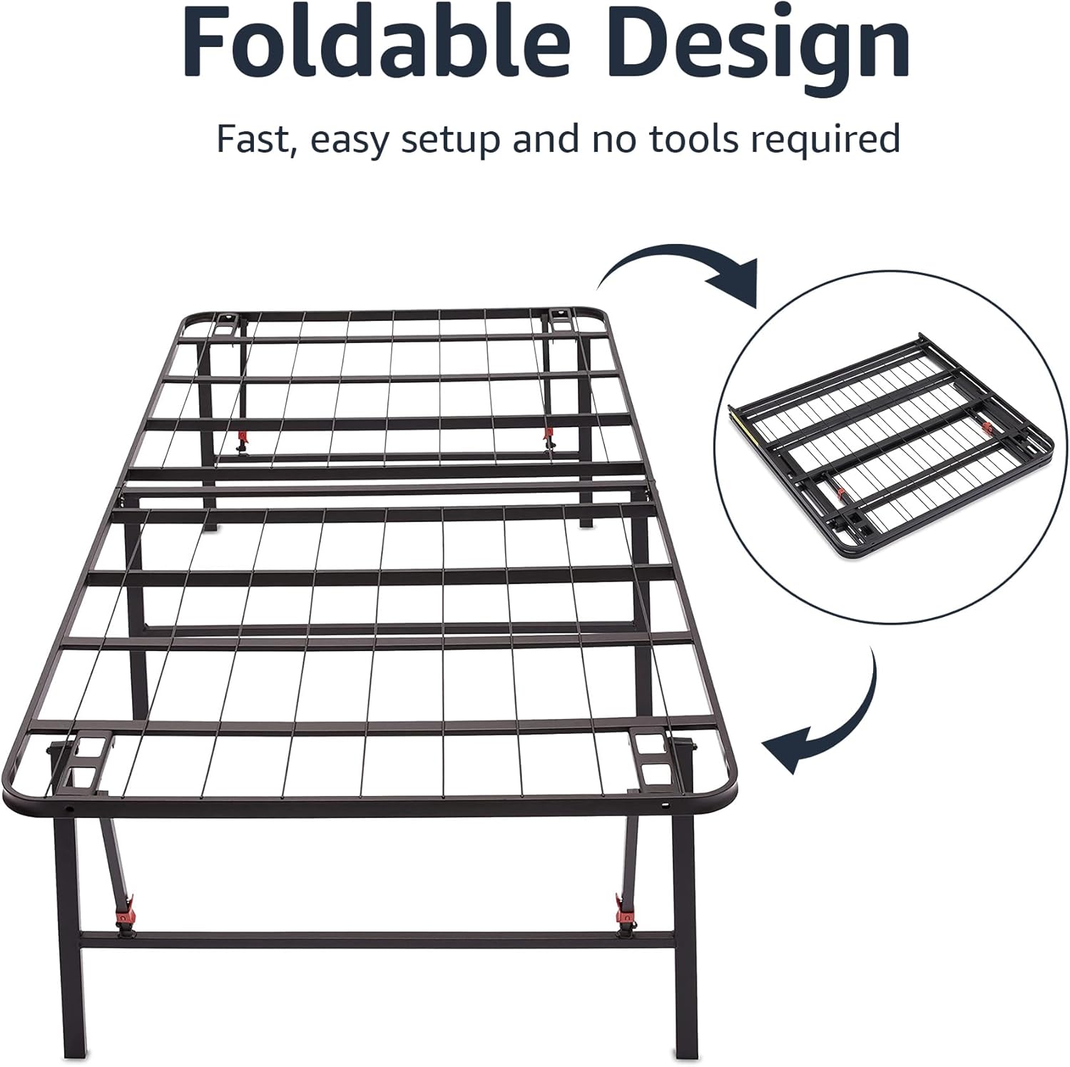 Amazon Basics Bed Frame with Storage, Foldable Metal Platform, Sturdy Steel, No Box Spring Needed, 18 inches High, Tool-Free Setup, Full Size, Black