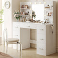 YESHOMY Vanity Desk with Mirror, Power Outlet and 10 Lights, Makeup Table with 7 Drawers, 3 Color Modes Available for Bedroom, Pure White